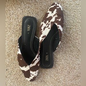 Zara cow print slip on mules
